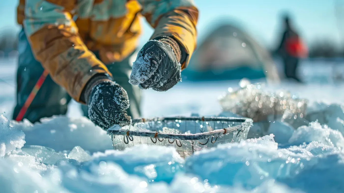 Fiskehandskar vid vinterfiske