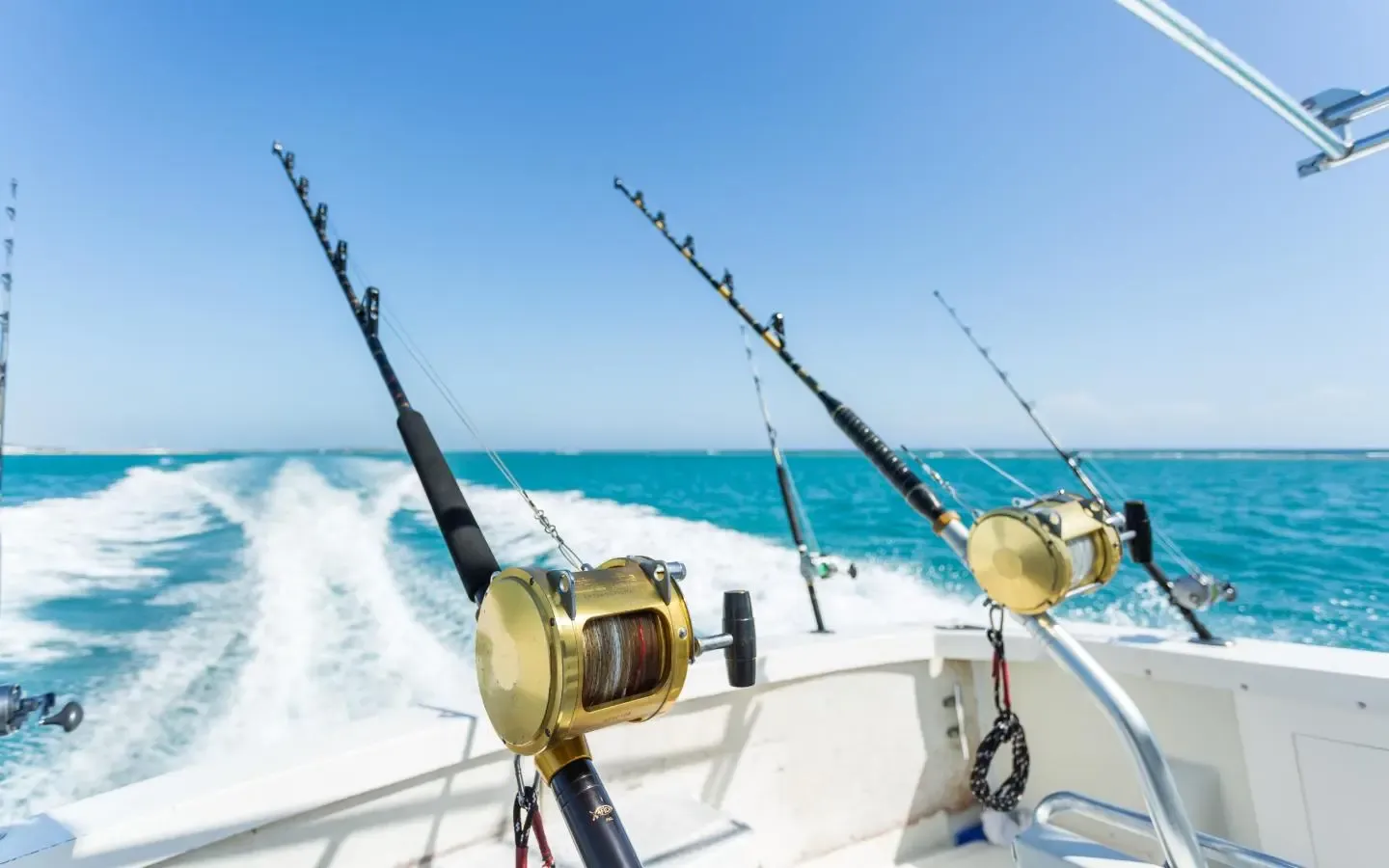 Trollingspön i spöhållare på båt under trollingfiske